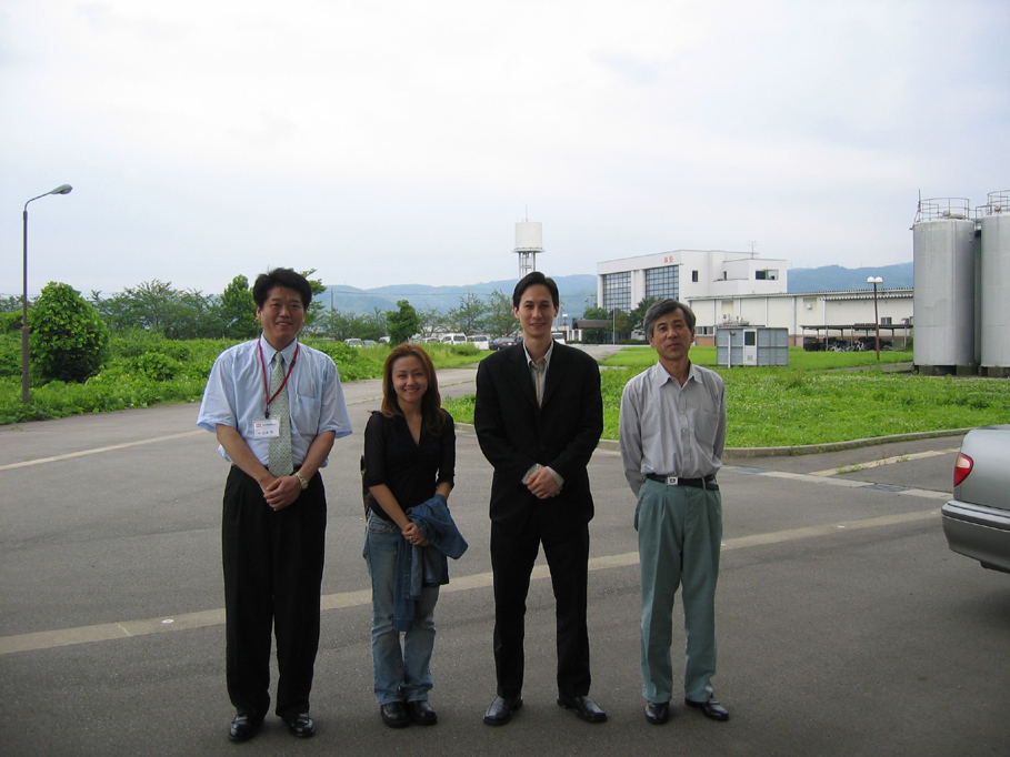 Yamamoto-san (Marketing Department Head), Kal Somvong, Kevin Cory & Nakano-san (Manufacturing Technique Consultant) at Nakamura Shuzou Brewery Kanazawa Nonoichi Ishikawa