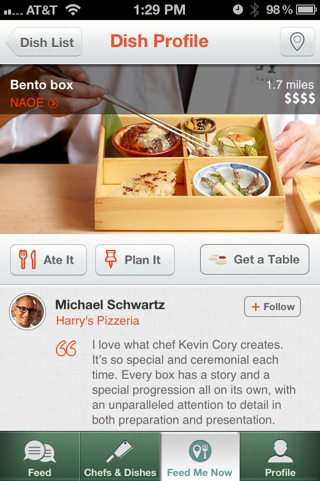 Chefs Feed, NAOE bento box, Michael Schwartz, Harry's Pizzeria