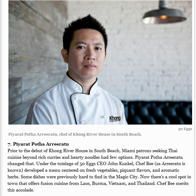 Piyarat Potha Arreeratn, Miami New Times Best of Miami, Miami's Top Ten Chefs