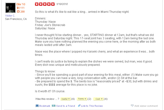 Yelp 5 stars, naoe, Victor C.